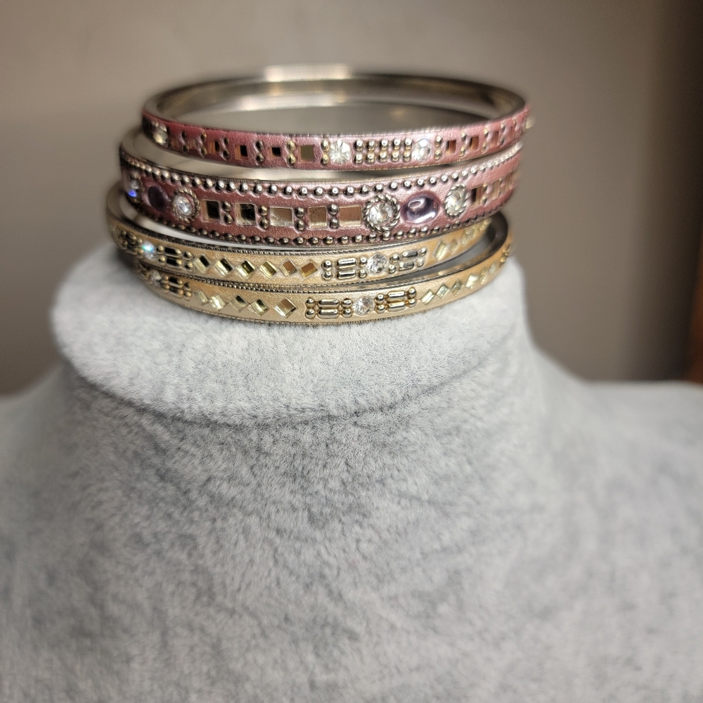 Elegant Pink and Gold-tone Bangle-Set of 4 Size Small (Inside Diameter 2.25")